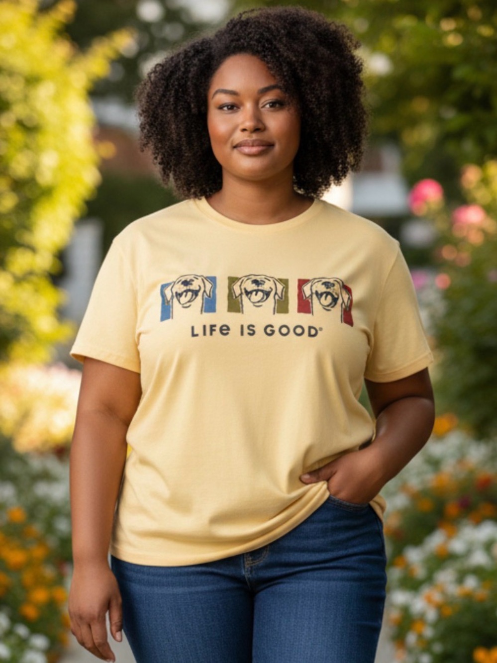 Off white (not yellow) XXL Life Is Good Yellow Dog Graphic Tee for Dogs Lovers